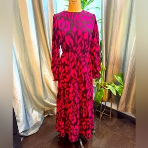 Wine cheetah maxi dress fall statement, piece woven non-stretch bohemian size xs